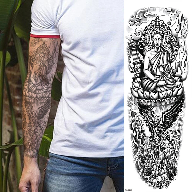 Polynesian Temporary Tattoo Sleeve Tribal Arm Waterproof Transfers Halloween Men