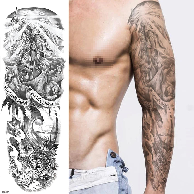 Polynesian Temporary Tattoo Sleeve Tribal Arm Waterproof Transfers Halloween Men