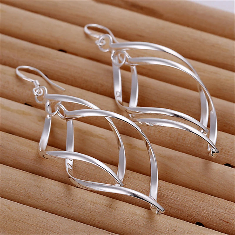 DOTEFFIL 925 Sterling Silver Geometric Surround Twist Drop Earrings For Women Wedding Engagement Jewelry