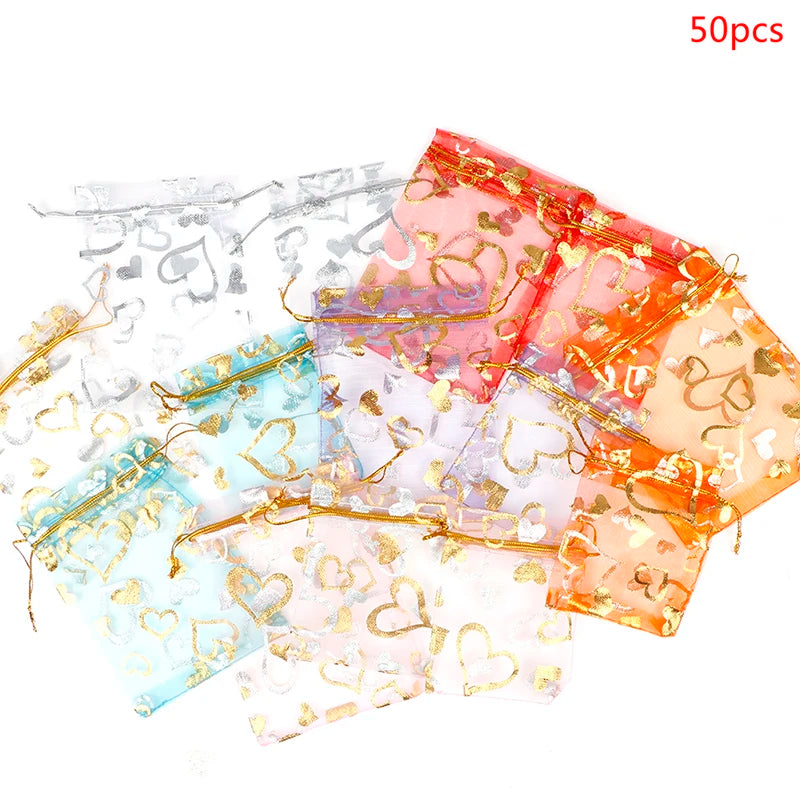 50pcs Jewelry Packaging Bag 7*9 9*12cm Organza Bags Gift Storage Wedding Party Drawstring Pouches Birthday Christmas Gift Bags