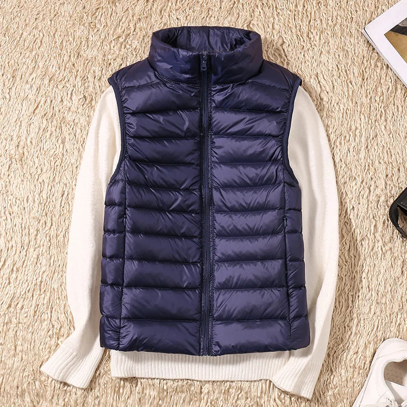 New Women Sleeveless Women's Ultra Light Down Vests Slim Jacket Girl Gilet Lightweight Windproof Warm Waistcoat Portable