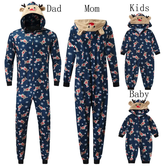 Christmas Family Clothing Set Adult Children Deer Hooded Romper Jumpsuit Family Pajamas Sleepwear Santa Matching Family Outfit