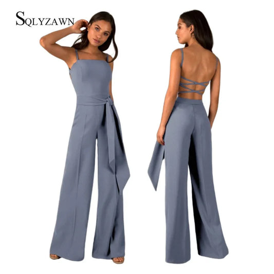 Fashion Women Summer Rompers Women's Jumpsuit Long Elegant Backless Sleeveless High Waist Long Pants Party Night Slim Overalls