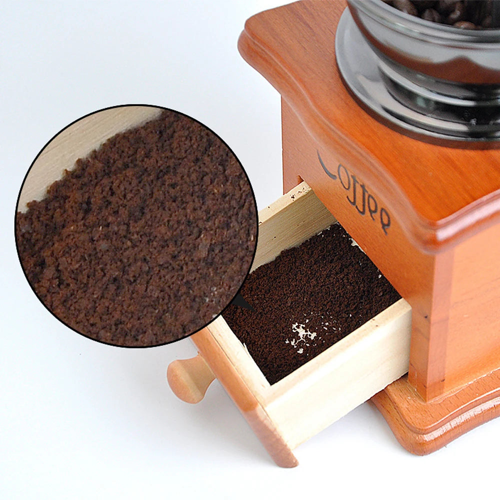 Retro Style With Ceramic Millston Wooden Manual Coffee Bean Grinder Spice Burr Mill Coffee Utensils Stainless Steel Handle