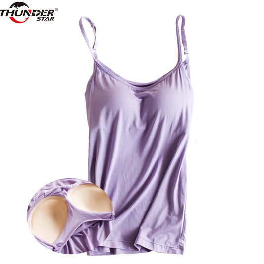 Modal Padded Bra Cami: Spaghetti Strap Tank Top with Built-in Bra. Perfect for fitness wear and everyday comfort.