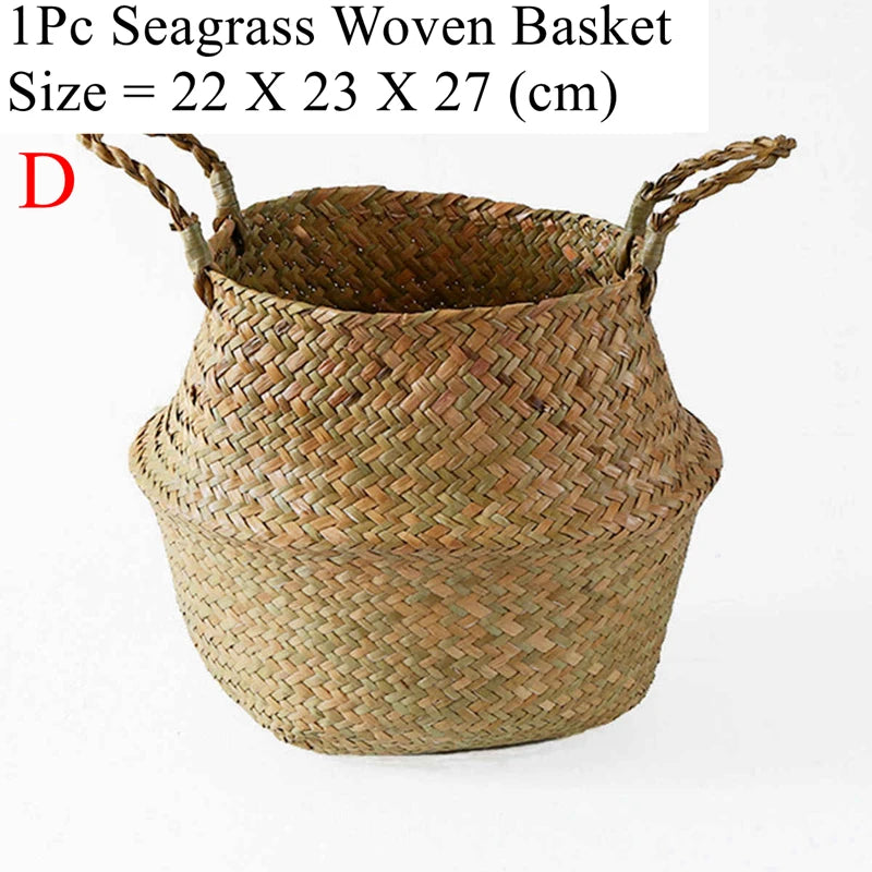 Zerolife Seaweed Wicker Basket Rattan Hanging Flower Pot Dirty Clothes Basket Storage Basket Cesta Mimbre Basket Picnic Basket