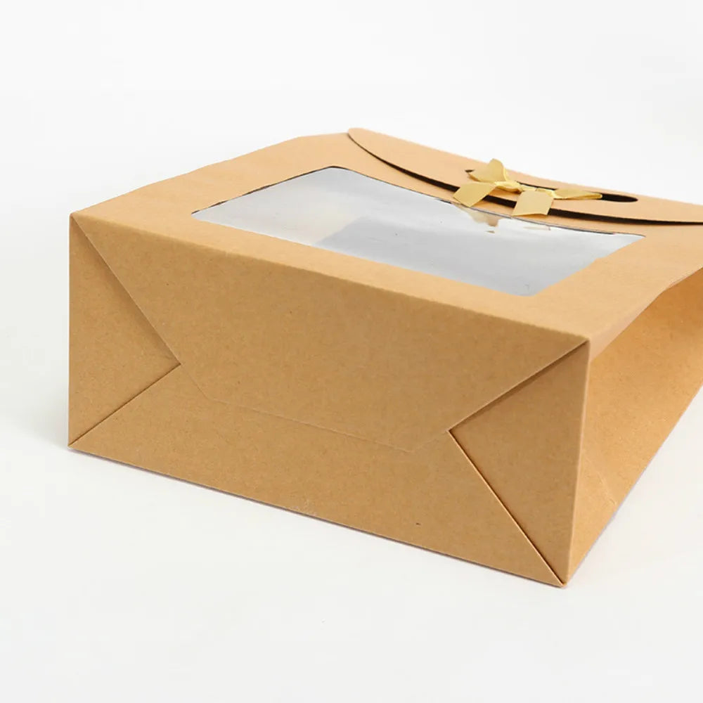 20/16cm Kraft Paper Portable Gift Bag PVC Clear Window Packaging Bags for Small Business Birthday Christmas Gift Wrapping