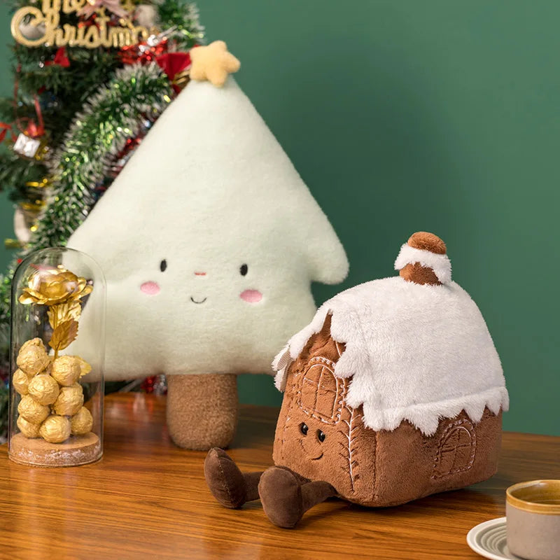 Christmas Ginger Bread Plush Pillow Stuffed Chocolate Cookie House Shape Decor Cushion Funny XMas Tree Party Decor Doll Plushie