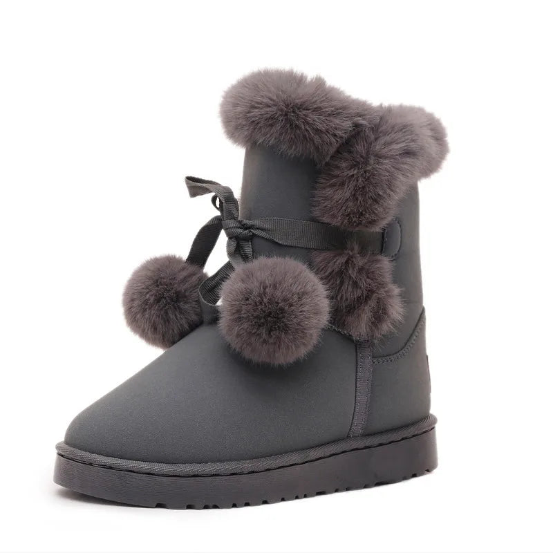 Warm Fur Women Snow Boots Suede Winter Shoes Fur Ball Mid-Calf Boots Female Fashion Boots Non-Slip Snow Casual botas de mujer