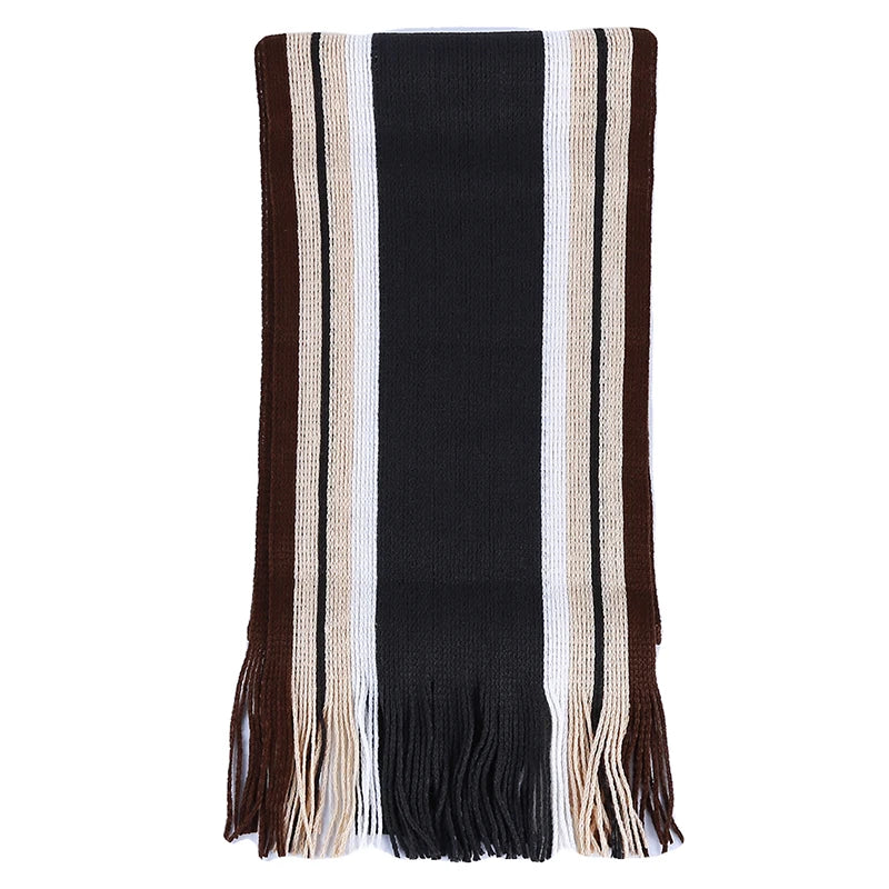 Men Youth Fashion Striped Scarf Autumn Winter Warm Cashmere Knit Scarf Wool Scarf Wool Soft Wrap Shawl