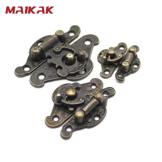 MAIKAK 4pcs Antique Bronze Hasp Latch Jewelry Wooden Box Lock Mini Cabinet Buckle Case Locks Decorative Handle 3 size