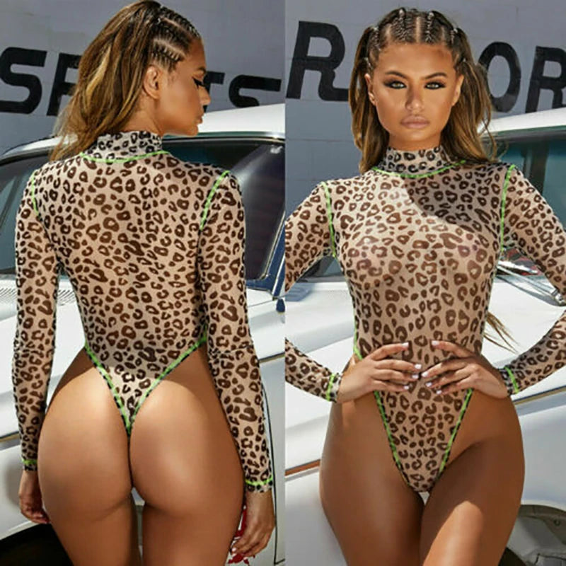 Sexy Bodysuit Frauen Leopard Blumenstickerei Aushöhlen Spitze Skinny Bodysuit Schwarz SML Jumpsuit Sommer Overalls Femme