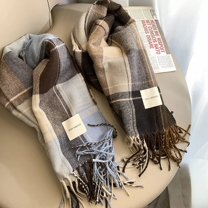 Luxury Plaid Scarf Winter Warm Cashmere Women Long Bandana Pashmina Foulard Female Scarves Tassel Shawl And Wraps 2021 Design