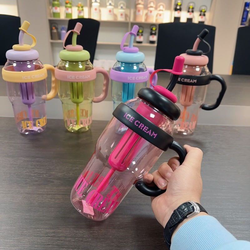 Plastic Water Bottle With Straw Cartoon Cup Drinking Cup Portable Water Bottle 1200ml Kitchen Gadgets