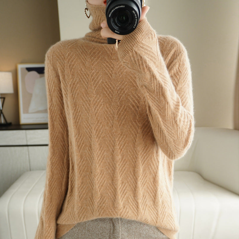 Pure Wool Cascading Collar Pullover Loose Sweater