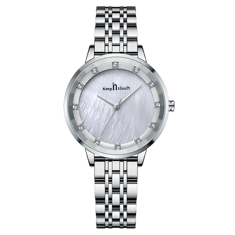 Neue Shell Surface Damen-Armbanduhr mit wasserdichtem Quarzwerk und Edelstahlarmband