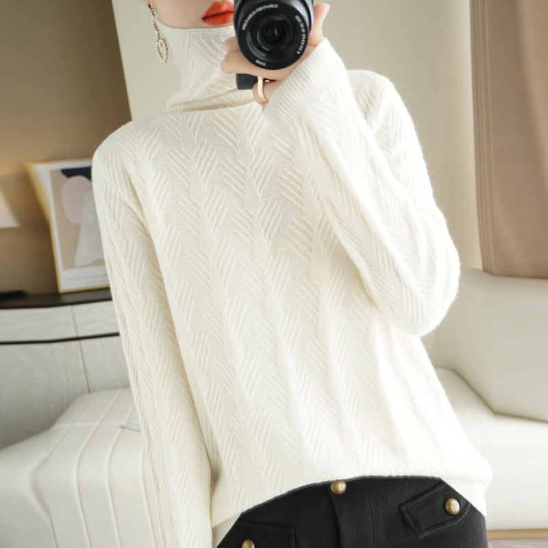 Pure Wool Cascading Collar Pullover Loose Sweater