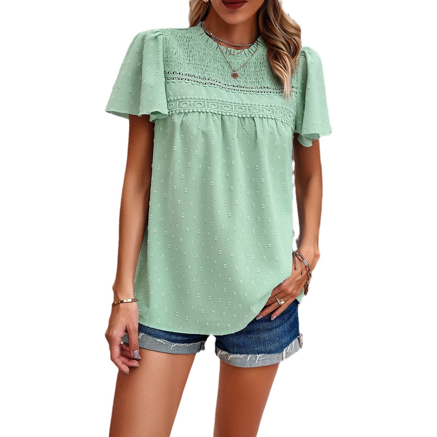 Women's Solid Color Short-sleeved Patchwork Top