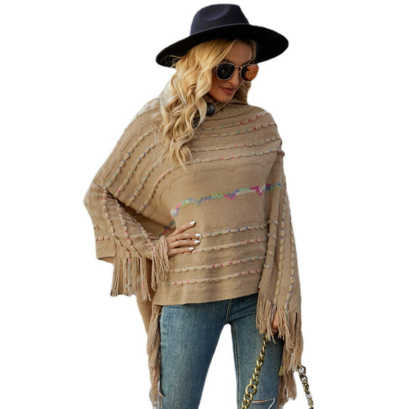 Lapel Button Pullover Shawl Women's Knitted Cape