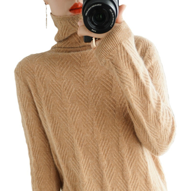 Pure Wool Cascading Collar Pullover Loose Sweater