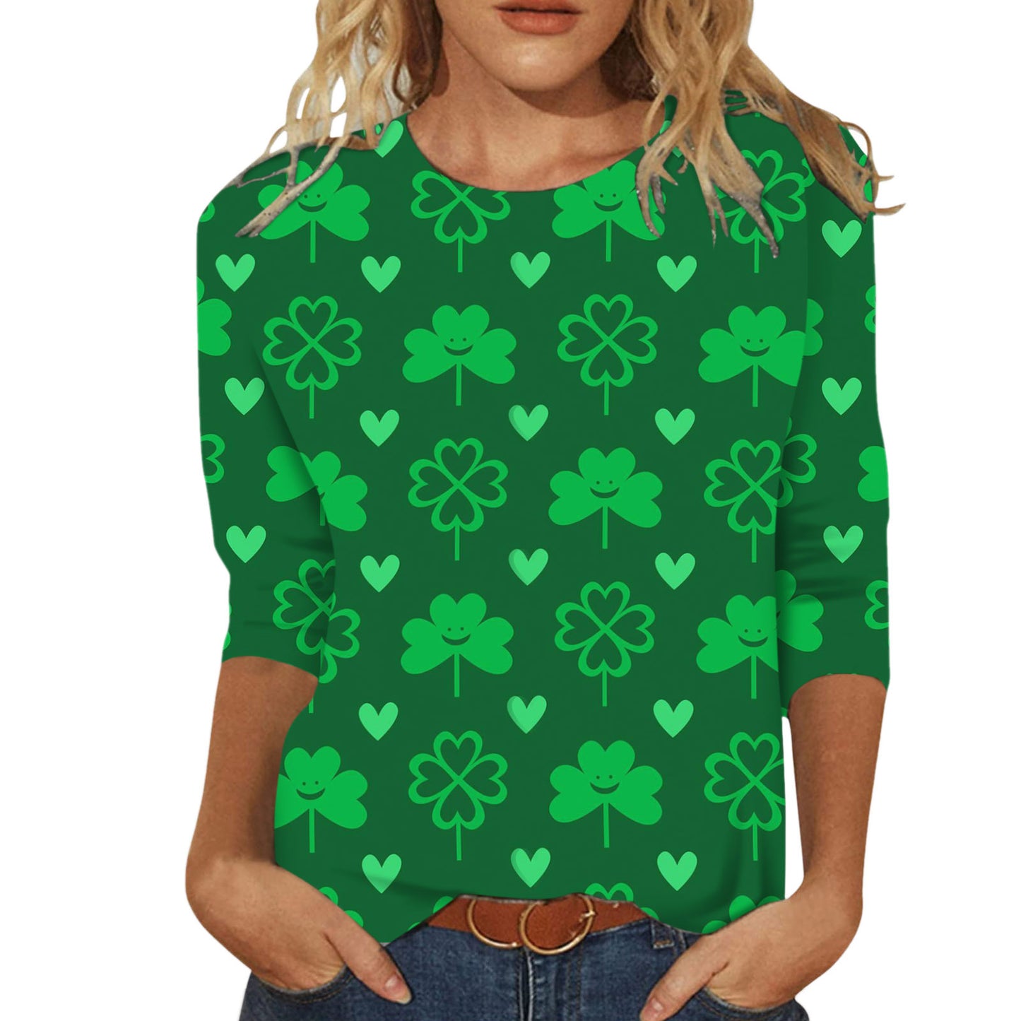 Digital Printing Green Round-neck T-shirt