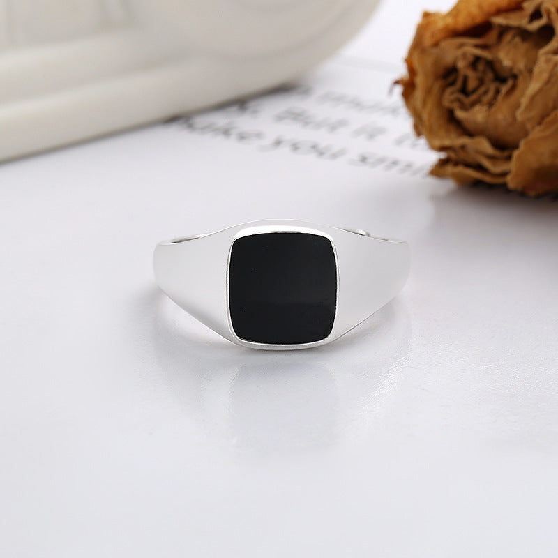 S925 Sterling Silver Epoxy Square Ring