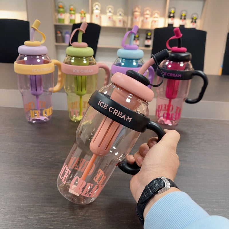 Plastic Water Bottle With Straw Cartoon Cup Drinking Cup Portable Water Bottle 1200ml Kitchen Gadgets