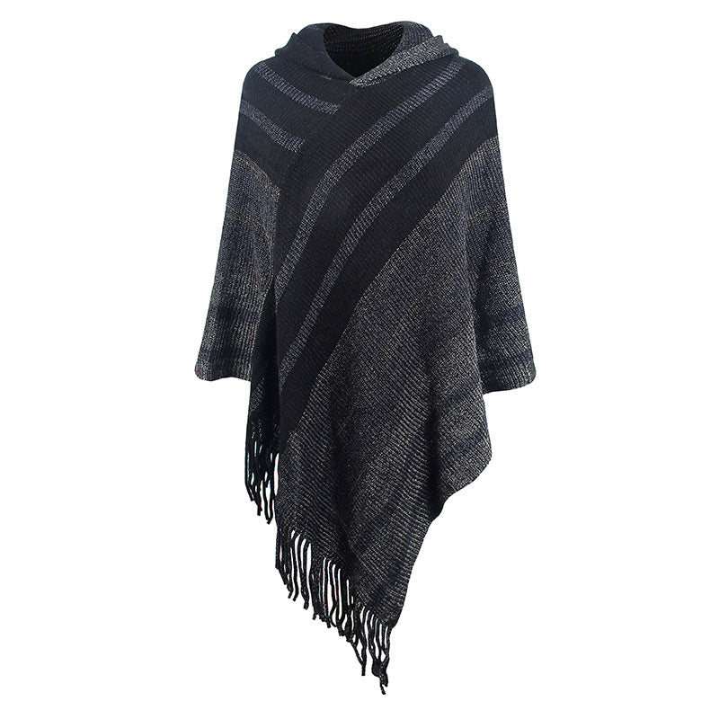 Knitted Tassel Shawl Cape Women