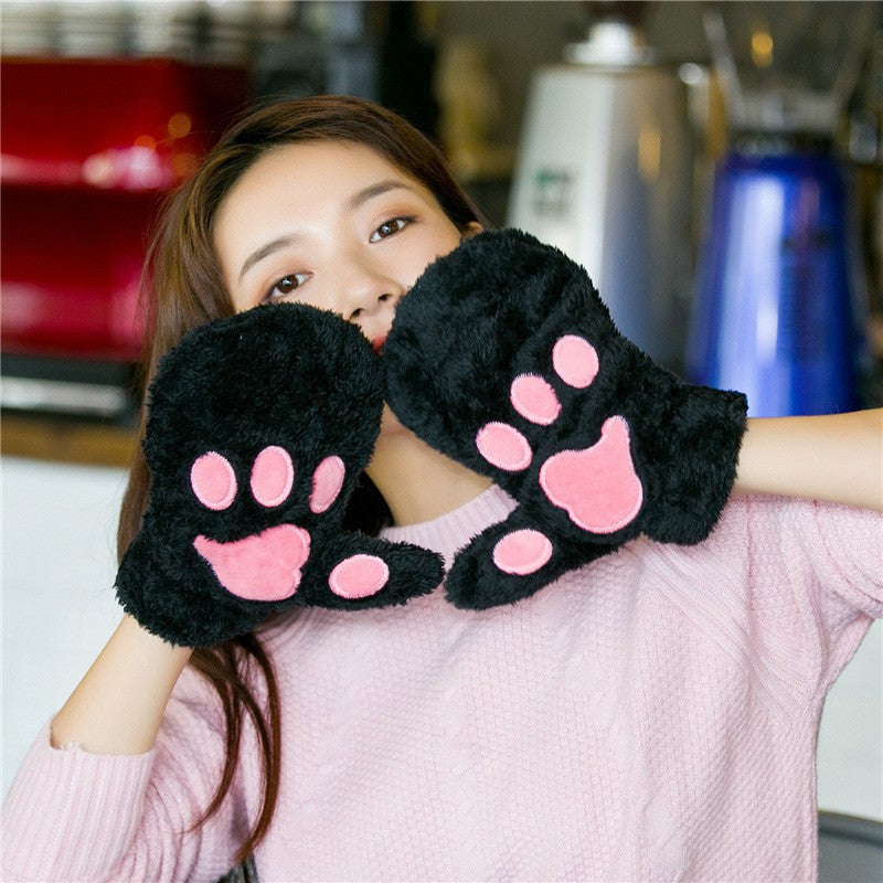 Cat's Paw Cute Plush Thickened Winter Women's Gloves