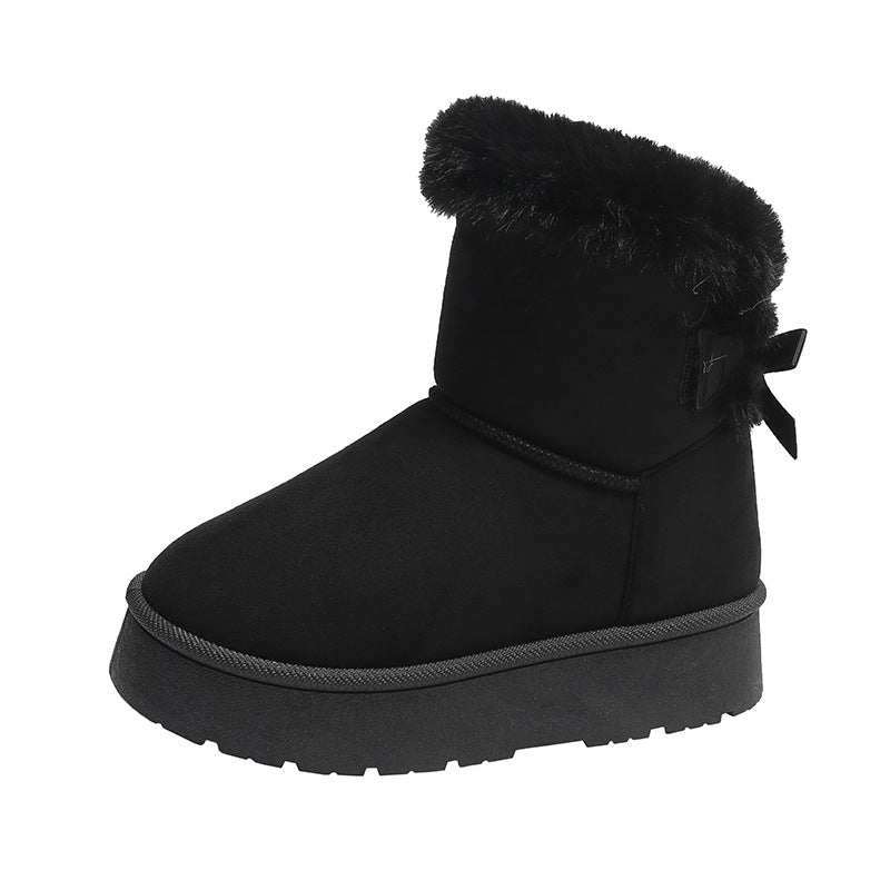 Damen Bowknot Schneestiefel Winter Fleece gefüttert gepolstert warm halten