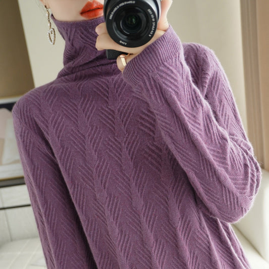 Pure Wool Cascading Collar Pullover Loose Sweater