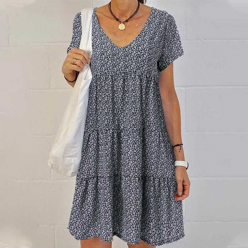 V-neck Slim-fit Short-sleeved Dress Women