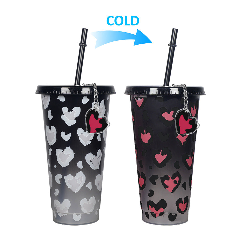 Household Fashion Simple Plastic Color Changing Cup With Straw