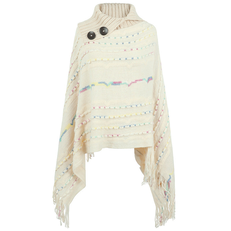 Lapel Button Pullover Shawl Women's Knitted Cape