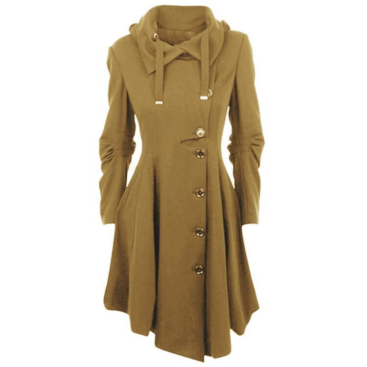 Schlanke Eleganz: Schmaler, zweireihiger, langer Trenchcoat für zeitlosen Stil.