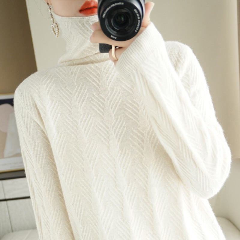 Pure Wool Cascading Collar Pullover Loose Sweater