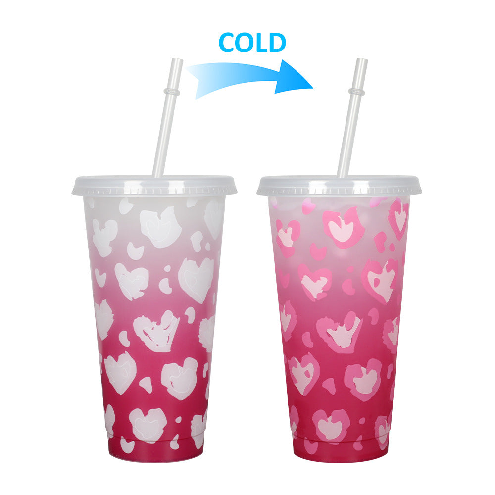 Household Fashion Simple Plastic Color Changing Cup With Straw