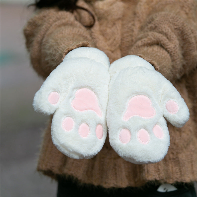 Süße, verdickte Winterhandschuhe aus Plüsch mit Katzenpfote für Damen