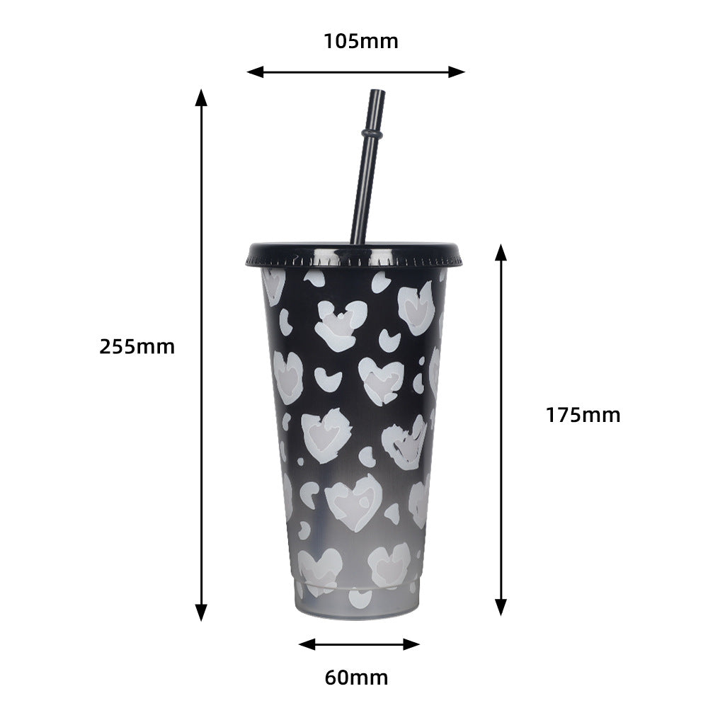 Household Fashion Simple Plastic Color Changing Cup With Straw