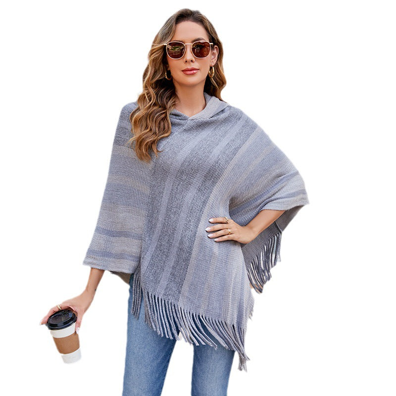 Knitted Tassel Shawl Cape Women