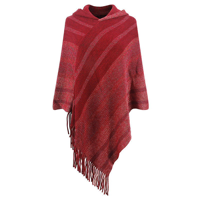 Knitted Tassel Shawl Cape Women