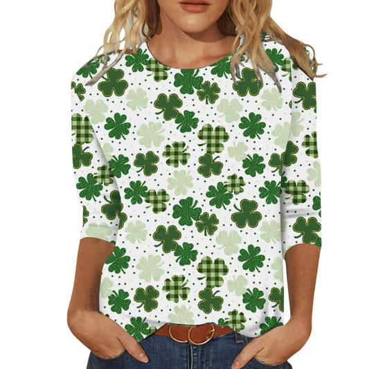 Digital Printing Green Round-neck T-shirt