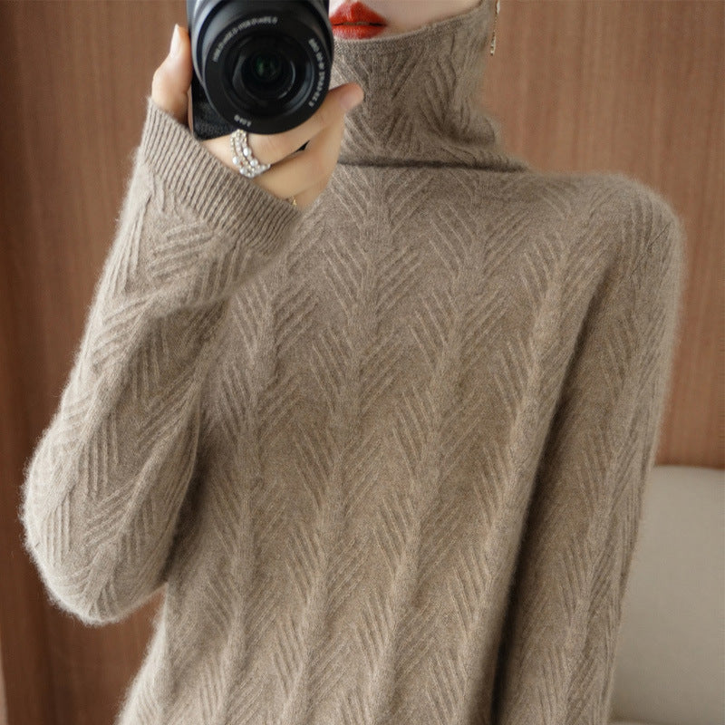 Pure Wool Cascading Collar Pullover Loose Sweater