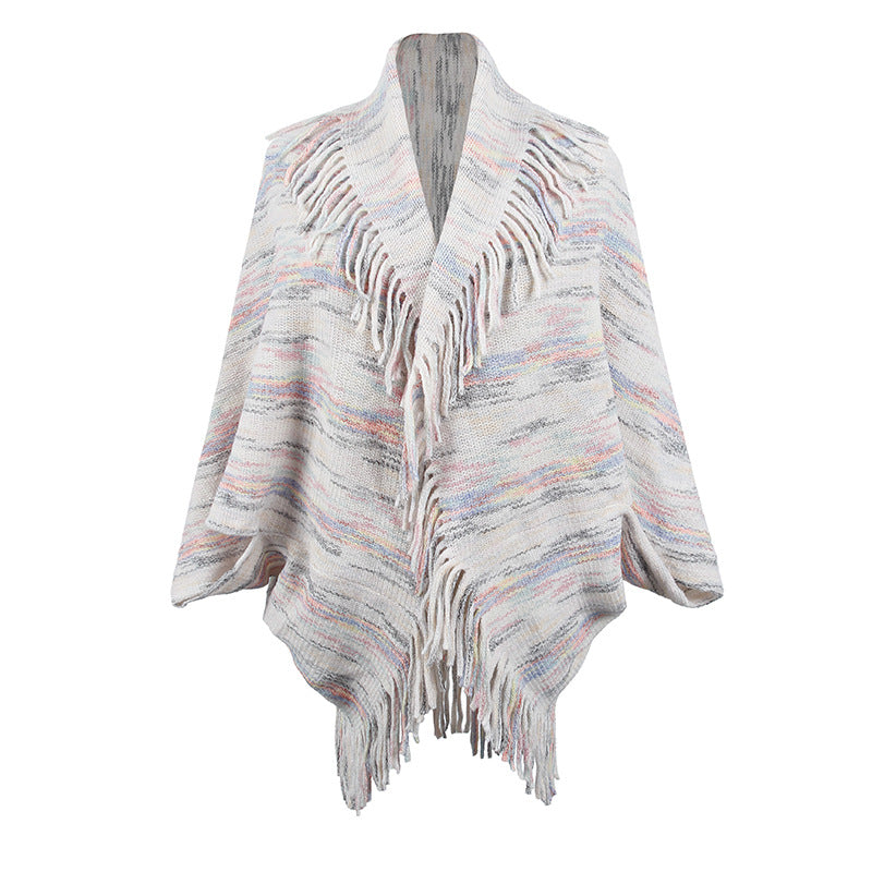 Drizzling Colorful Striped Tassel Women's Shawl