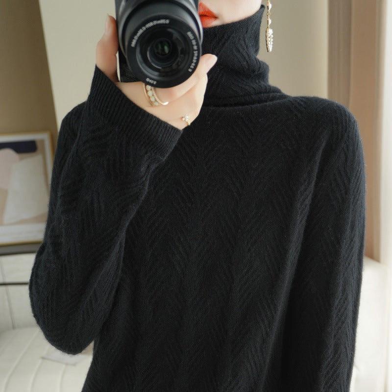 Pure Wool Cascading Collar Pullover Loose Sweater