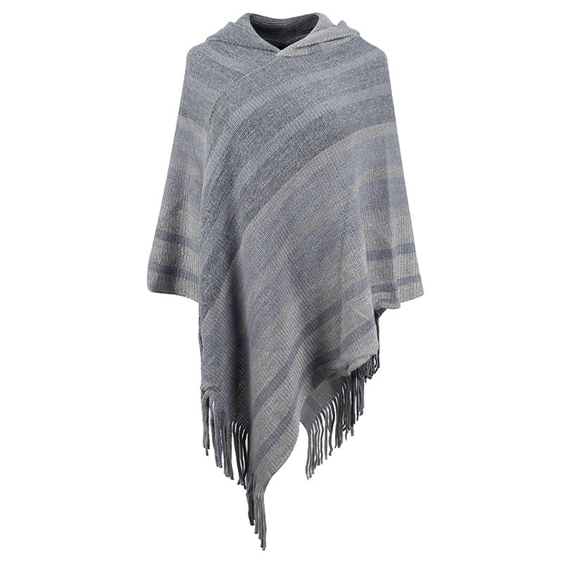 Knitted Tassel Shawl Cape Women