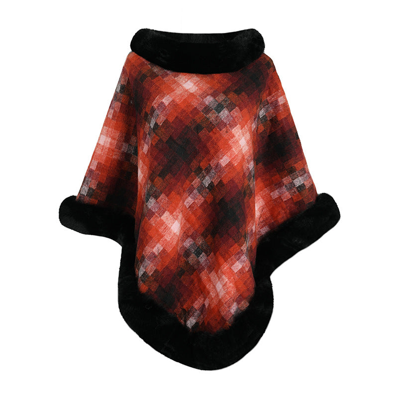 Cape Colored Plaid Thermal Knitting Shawl Women's Coat