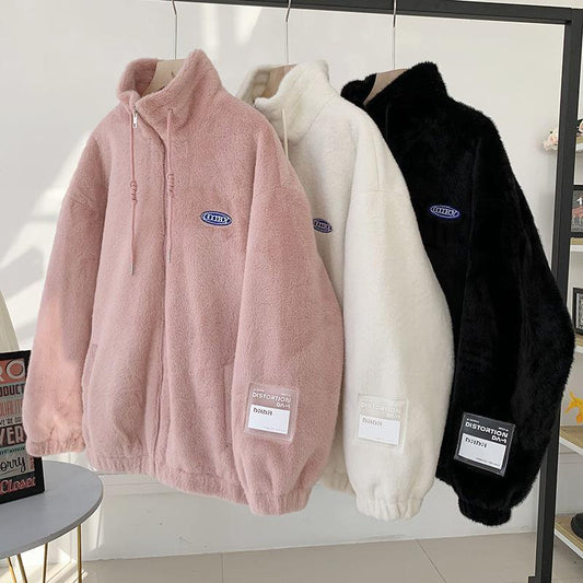 Faux Seto Pelz Lamm Wolle Plüsch Mantel Weibliche Fleece-gefüttert Verdickt Student Koreanischen Stil Lose Alle-matching