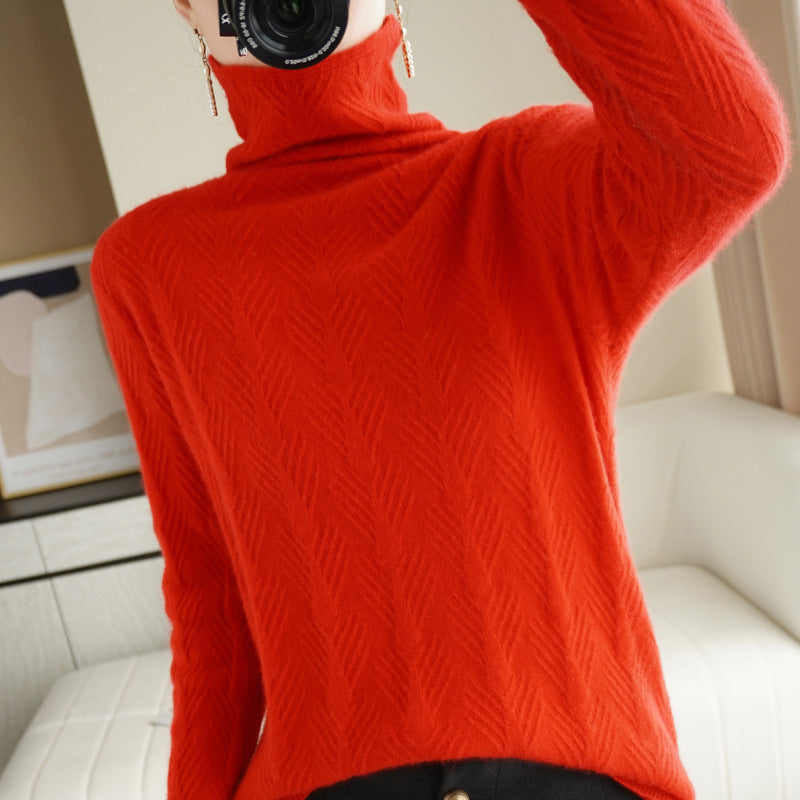 Pure Wool Cascading Collar Pullover Loose Sweater