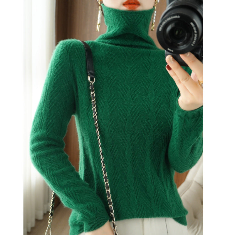 Pure Wool Cascading Collar Pullover Loose Sweater